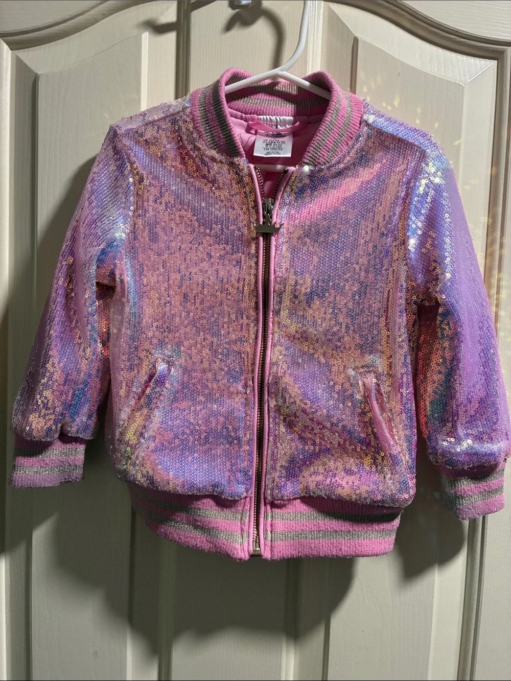 Disney Pink and Lavender Iridescent Sequin Bomber Jacket